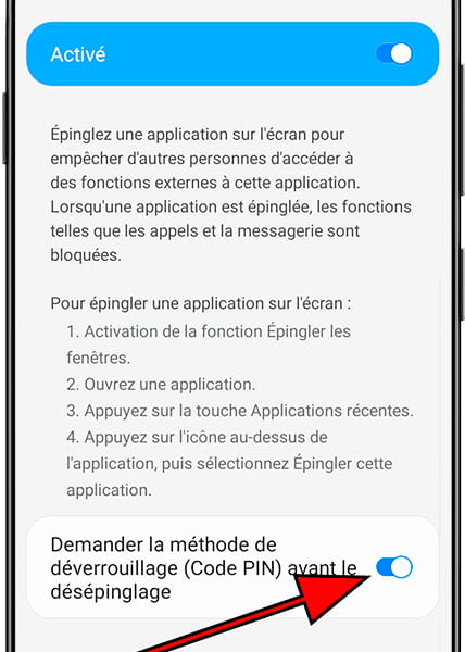 Activer épinglage d'écran Samsung