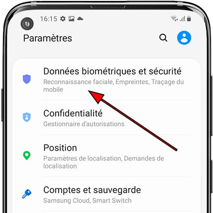 Paramètres de sécurité Samsung