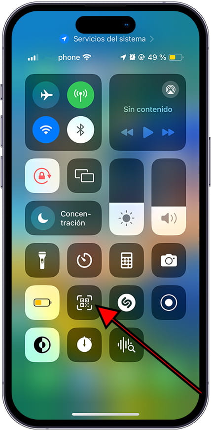 Icône de numérisation des codes QR dans le centre de contrôle Apple iPhone 12