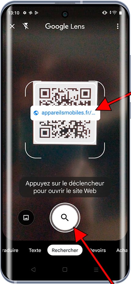 Ouvrir le lien QR de Google Lens