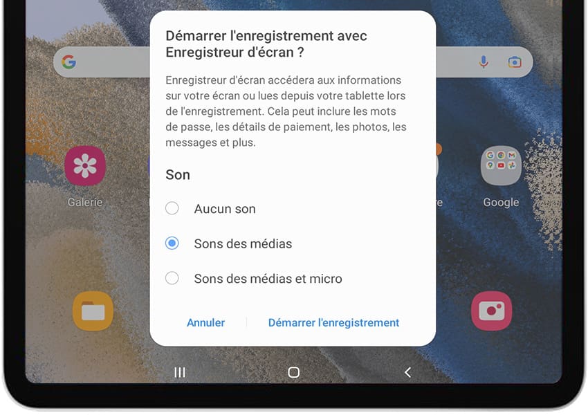 Arrêter l'enregistrement d'écran Galaxy Tab Advanced2 Wi-Fi