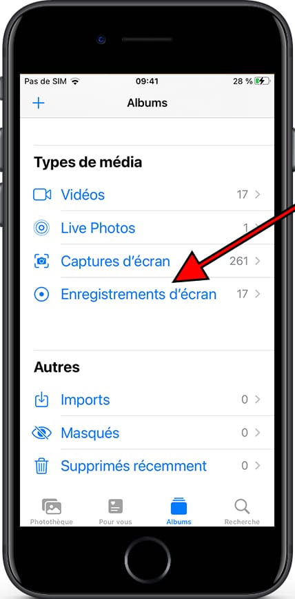 Types de média: enregistrements d'écran Apple iPhone 8