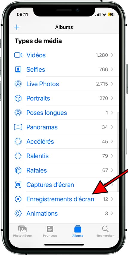 Types de média: enregistrements d'écran Apple iPhone 11