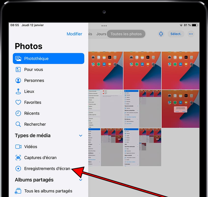 Types de média: enregistrements d'écran Apple iPad 3 Wi-Fi