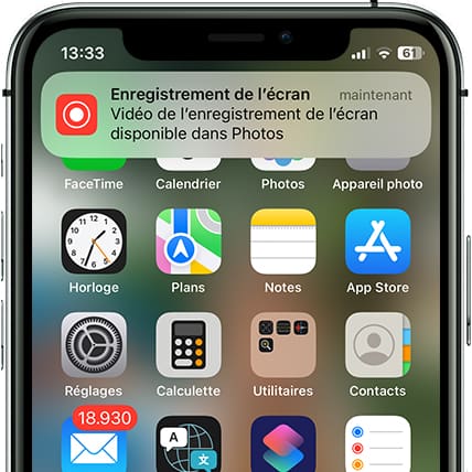 Message d'enregistrement d'écran enregistré