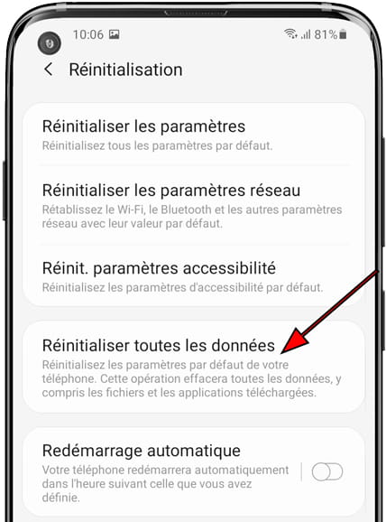 Réinitialiser toutes les données