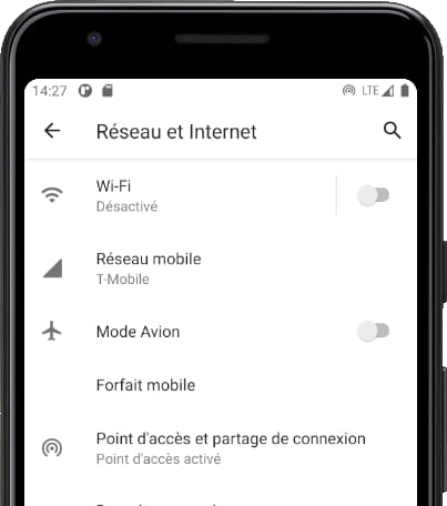 Reseau et Internet menu Android