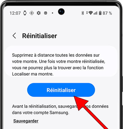 Confirmer réinitialiser Galaxy Watch