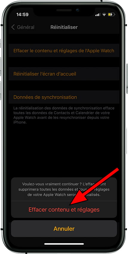 Confirmer la suppression du contenu et des paramètres Apple Watch