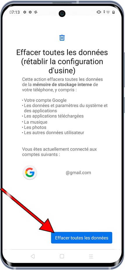 Effacer toutes les données (rétablir la configuration d'usine) Android