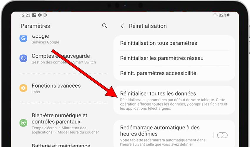 Réinitialiser toutes les données
