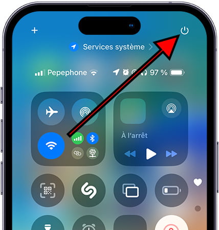 Bouton d'arrêt dans le centre de contrôle de l'iPhone 16