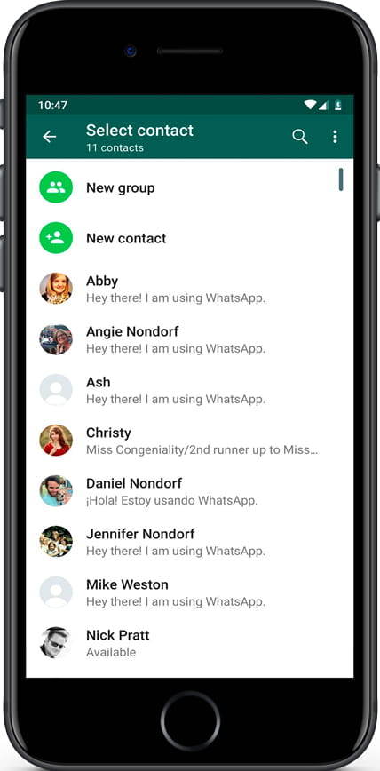 Sélectionnez un contact WhatsApp