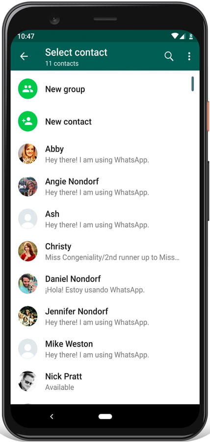 Sélectionnez un contact WhatsApp