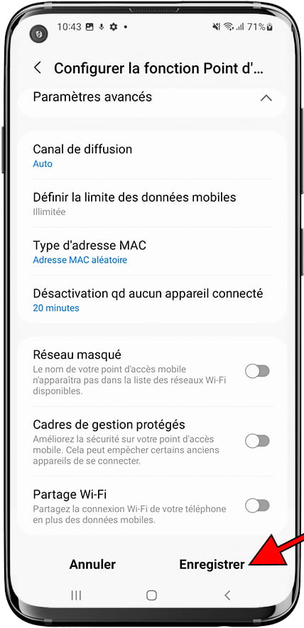 Modifier mot de passe du point d'accès Android