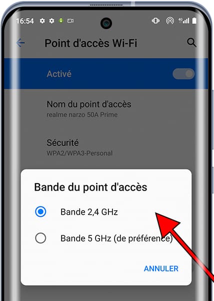 Modifier bande point d'accès Android