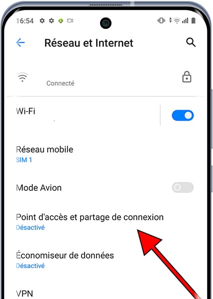 Reseau et Internet menu Android
