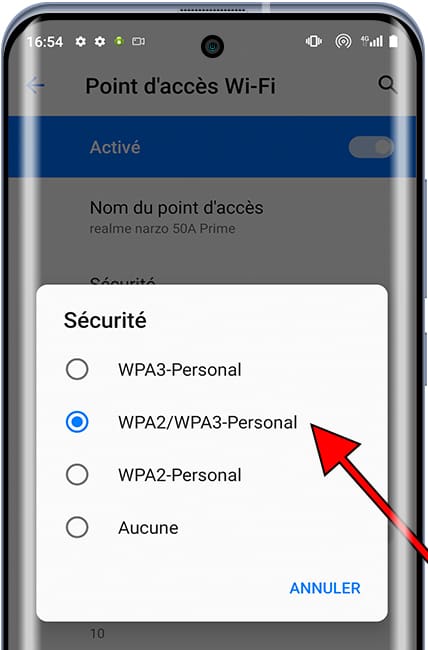 Modifier sécurité point d'accès Android