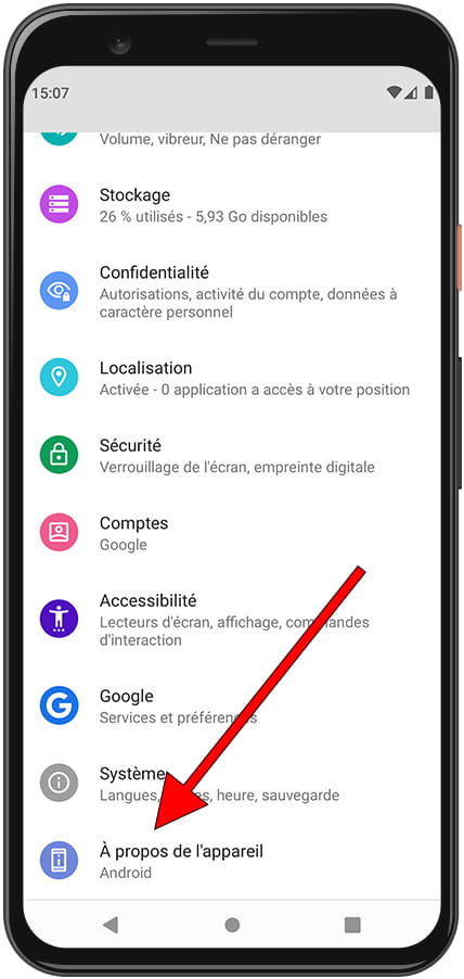 Informations sur l'appareil Android