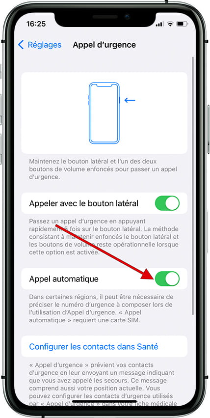 Appel SOS automatique iPhone 16
