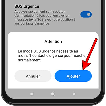 Message ajouter des contacts d'urgence Xiaomi