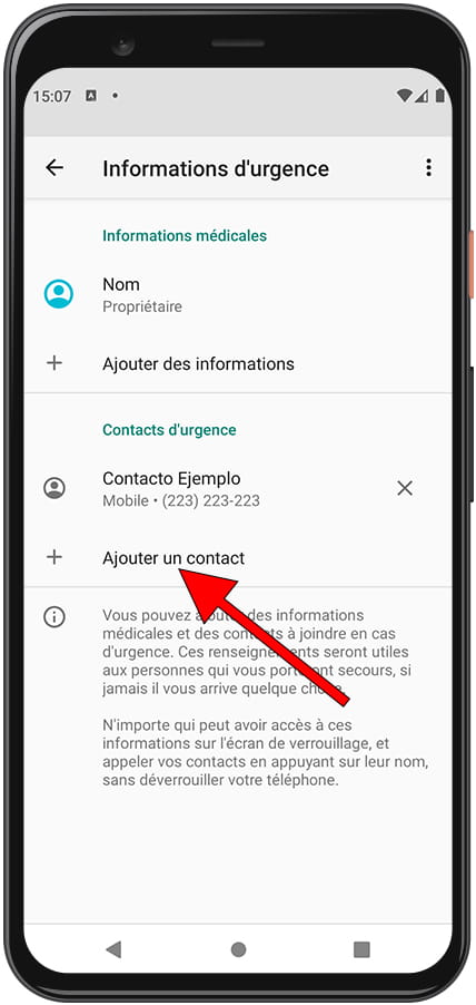 Ajouter des contacts d'urgence Android