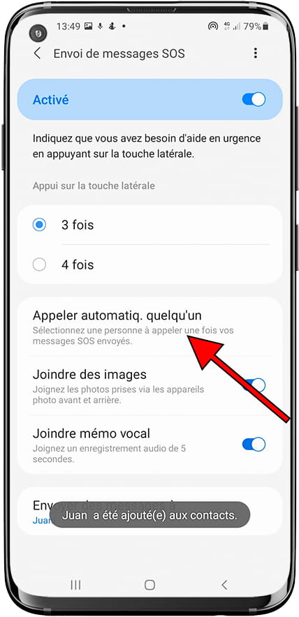Appel d'urgence automatique Samsung