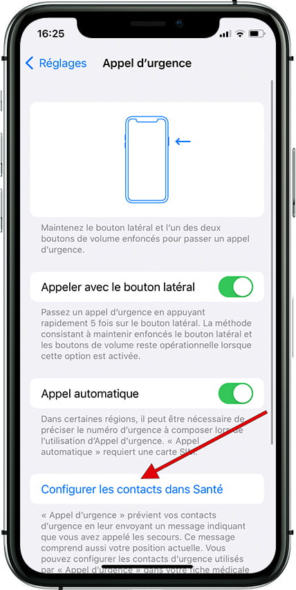 Appel SOS automatique iPhone 16