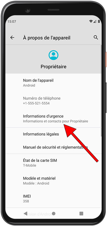 Informations d'urgence Android