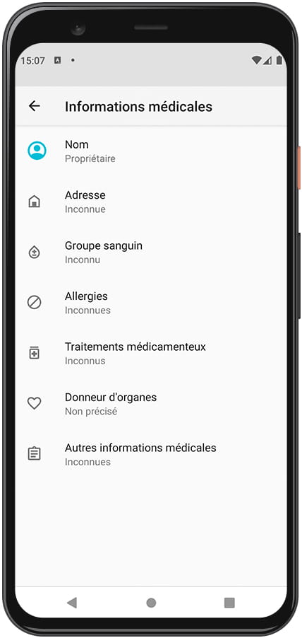 Informations médicales Android