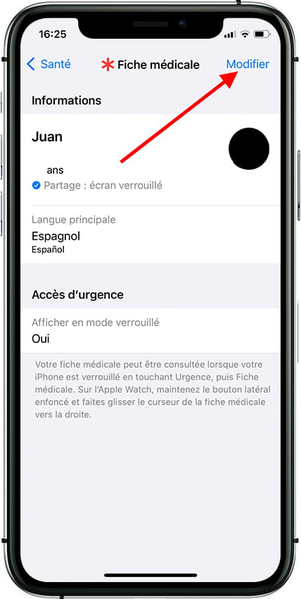 Modifier les données médicales de l'iPhone