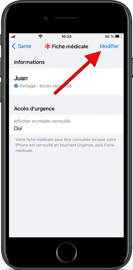 Modifier les données médicales de l'iPhone