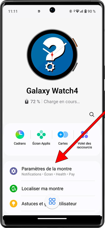 Paramètres de la montre Galaxy Wearable
