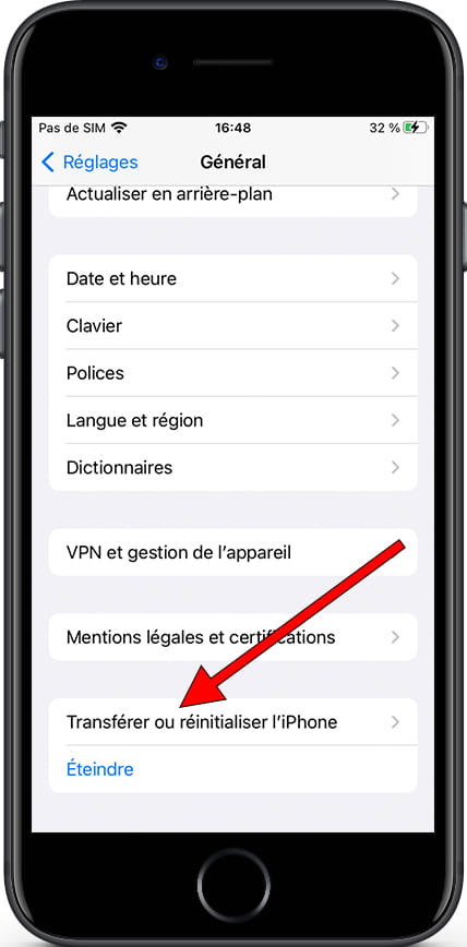 Réinitialiser iOS