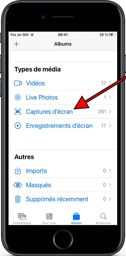 Types de média: captures d'écran Apple iPhone SE (2020)