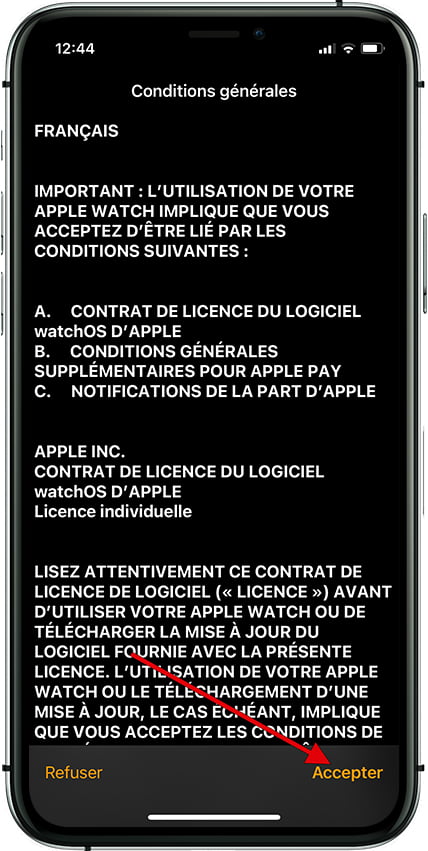 Accepter les conditions iPhone