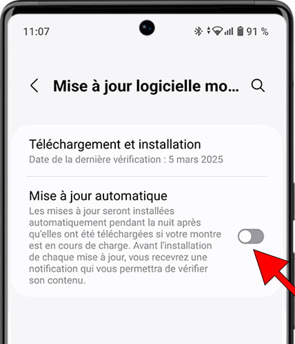 Mise à jour automatique depuis Samsung Wearable