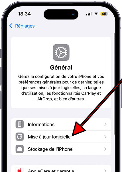 Mise à jour du logiciel sur iPhone