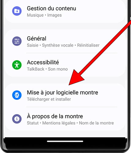 Mise à jour logiciel de la montre depuis Samsung Wearable