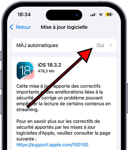 Mises à jour automatiques iPhone
