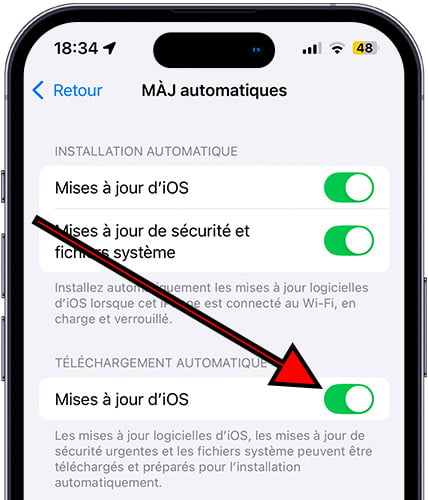 Téléchargement automatique des mises à jour iOS iPhone
