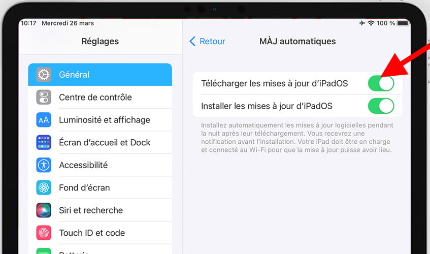 Téléchargement automatique des mises à jour iOS iPhone