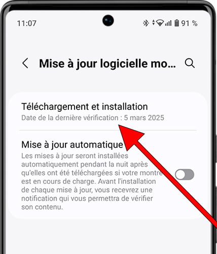 Télécharger la mise à jour depuis Samsung Wearable