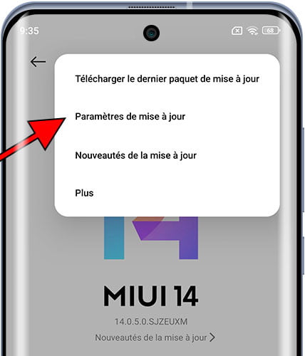 Paramètres de Mise à jour Xiaomi