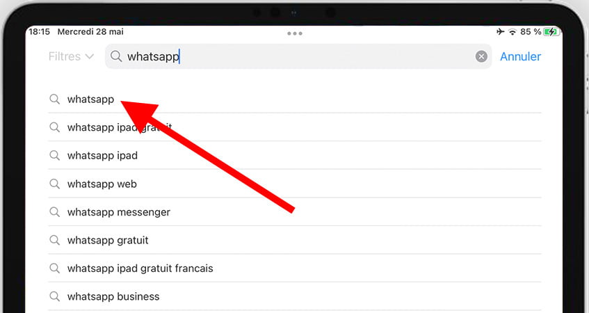 Rechercher WhatsApp dans l'App Store de l'iPad