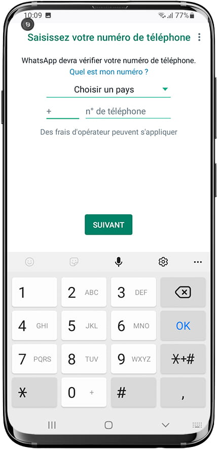 Entrez le numéro de téléphone dans WhatsApp