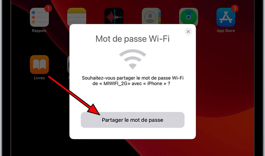 Partager le mot de passe Wi-Fi iPad